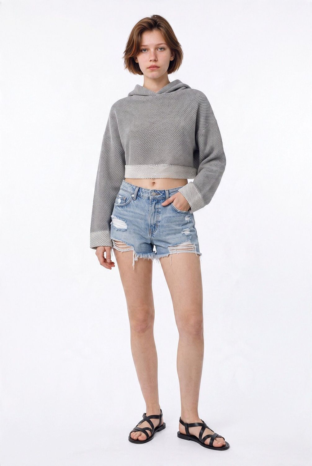 Net Knit Cropped Hoodie Net Knit Cropped Hoodie