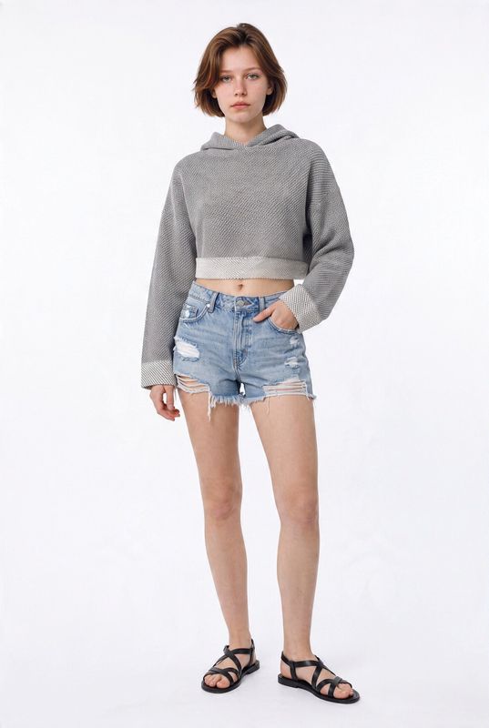 Net Knit Cropped Hoodie