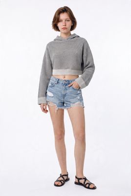 Net Knit Cropped Hoodie Net Knit Cropped Hoodie