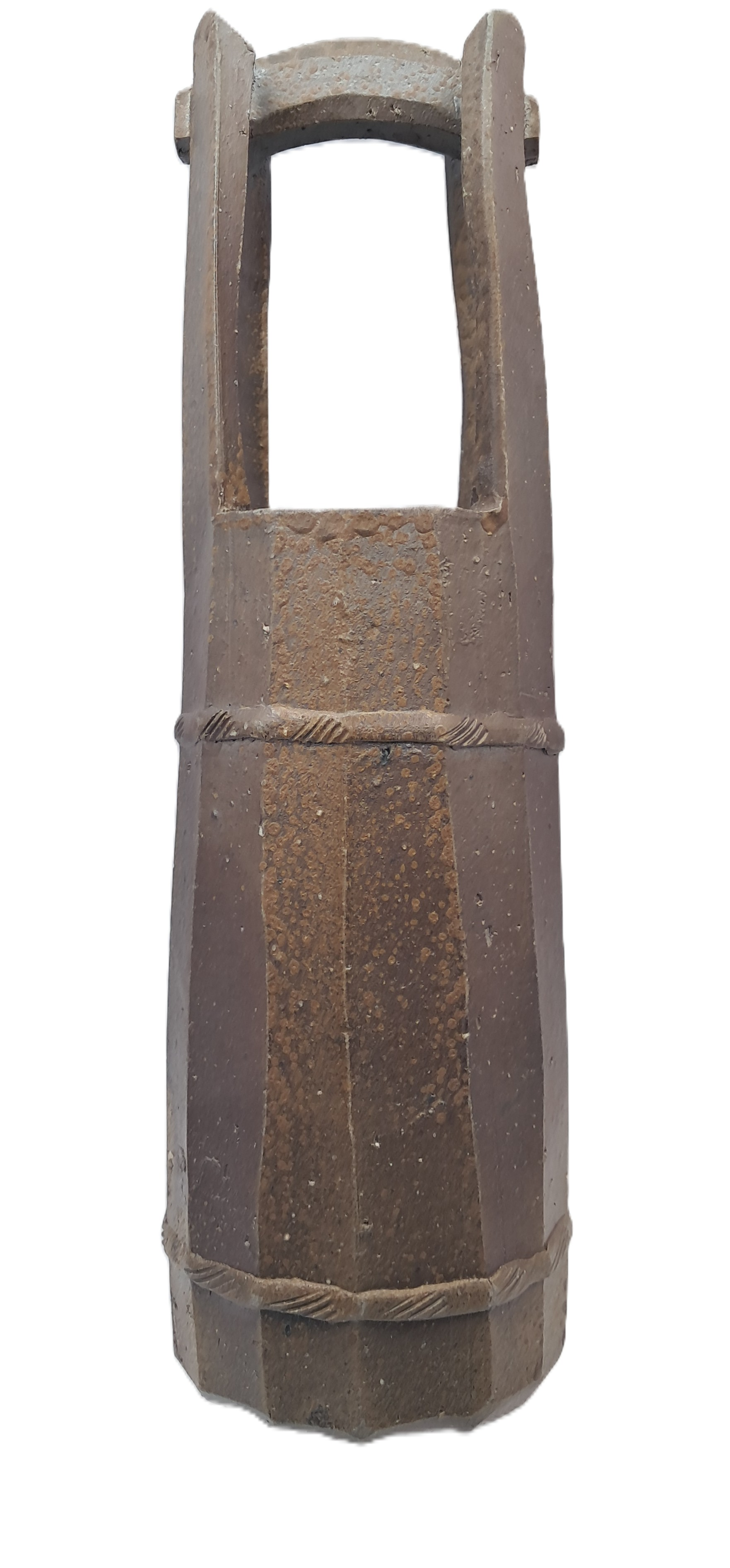 Bizen-Vase Bottichform mit Bügel klein