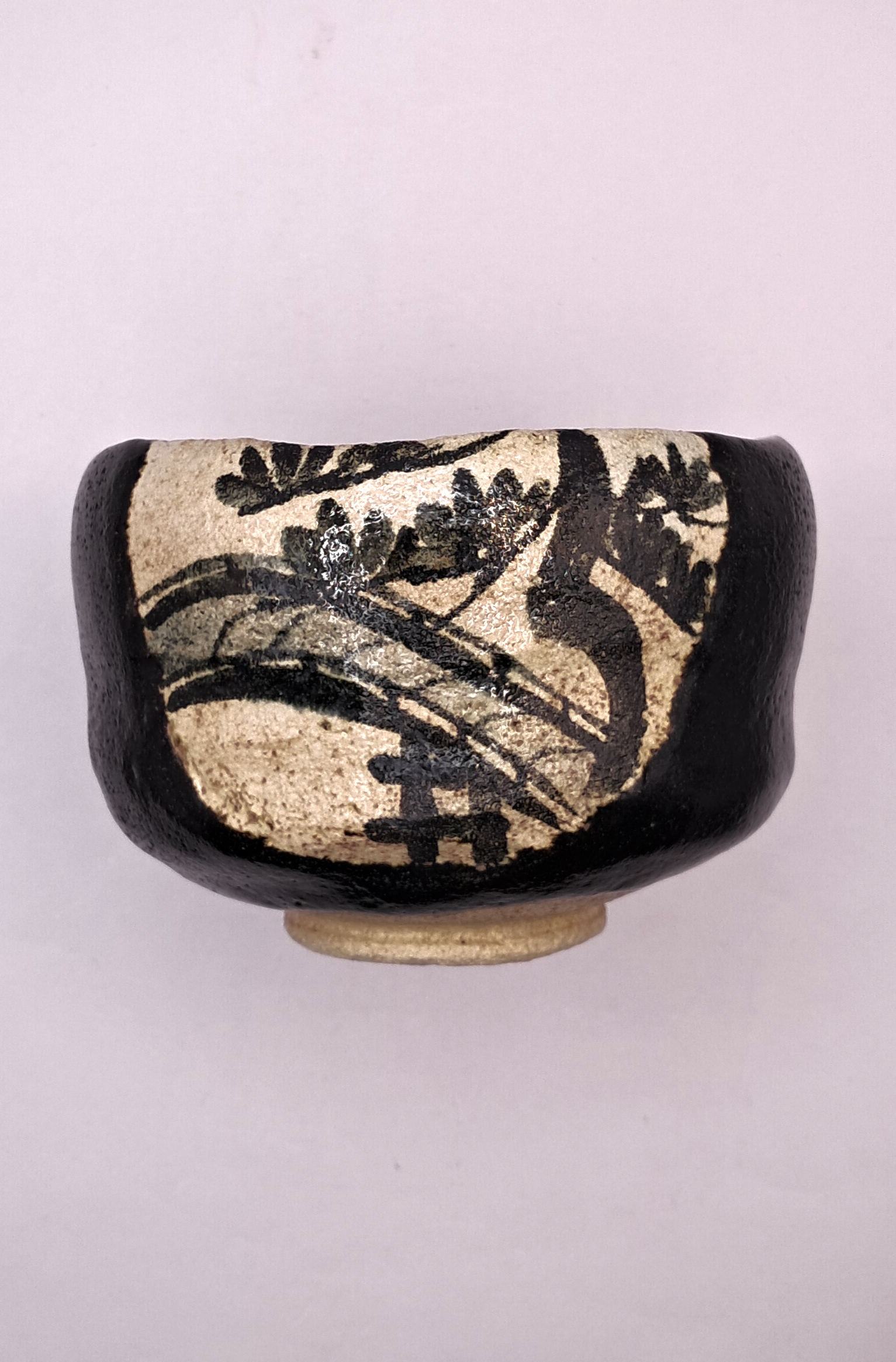 Matcha-Schale Kuro Raku mit Landschaft
