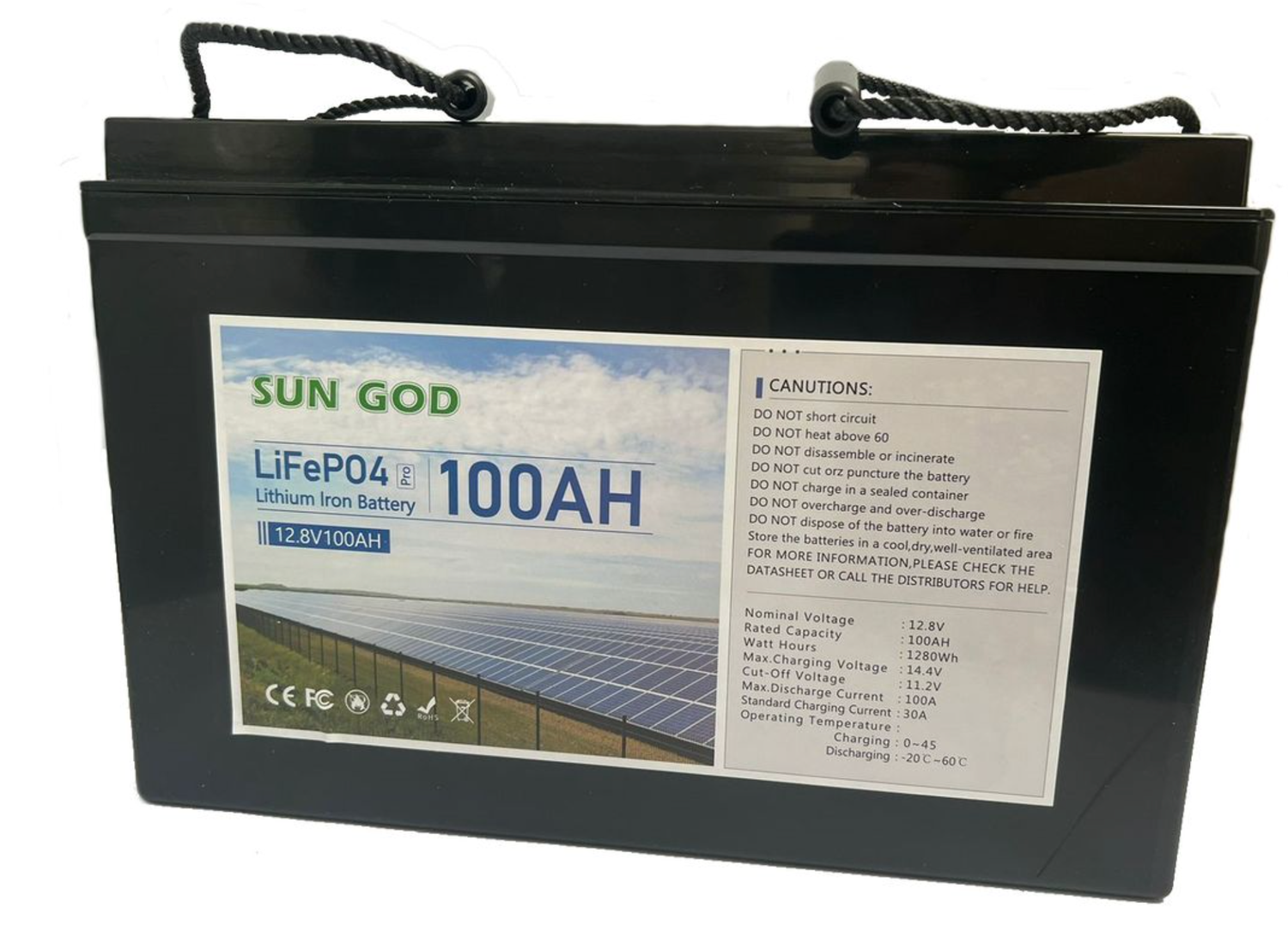 100AH 12.8V 1280WH Lithium Iron LiFePO4 Solar/UPS/Inverter Battery SUNGOD