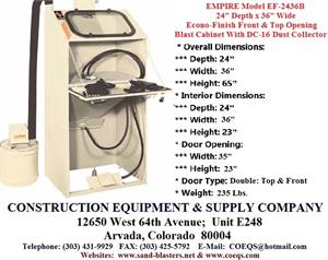 SANDBLASTING CABINET, 115013, EMPIRE, MODEL EF-2436B, ECONO-FINISH SUCTION BLAST CABINET, WITH DUST COLLECTOR, 115013