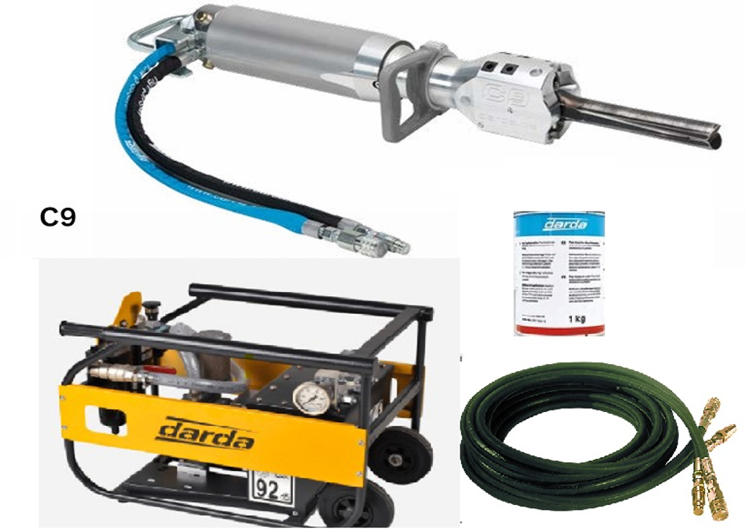 DARDA Hydraulic Rock Splitters Size 9 Splitting Cylinder W/ 1.5 HP Elec. Powered 5-Gal. Hyd. Power Unit & 30' H
