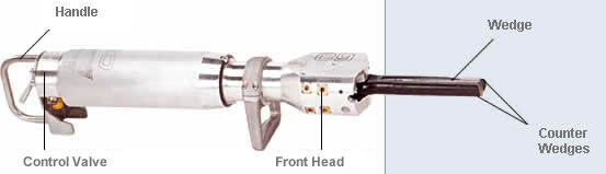 HYDRAULIC ROCK SPLITTER, DARDA, SIZE 12 SPLITTING CYLINDER WITH 3-HP PNEUMATIC POWER UNIT AND 30' HOSE SET