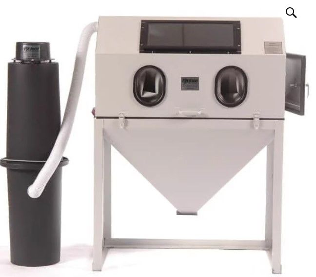 CYCLONE MODEL 4224 42" FULL CLAMSHELL TOP & SIDE OPENING, TRIGGER OPERATED BLAST CABINET WITH DC1500 DUST COLLECTOR