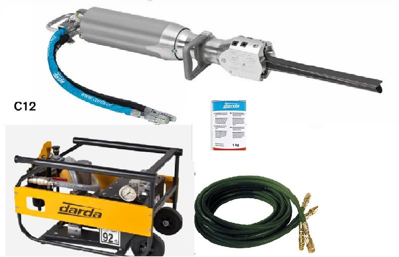 DARDA Hydraulic Rock Splitters Size 12 Splitting Cylinder W/ 3HP Air Powered 5-Gal. Hyd. Power Unit & 30' Hose Set