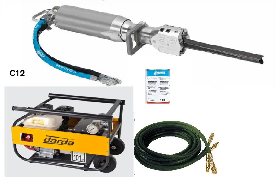 DARDA Hydraulic Rock Splitters Size 12 Splitting Cylinder W/ 3.75 HP Gas Powered Hyd. Power Unit & 30' Hose Set