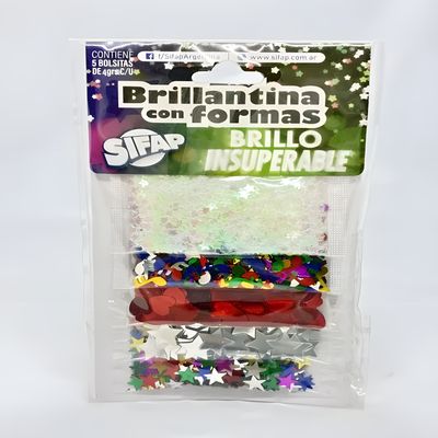 Brillantina con formas brillo insuperable  x5