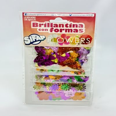 Brillantina con formas flowers x 5