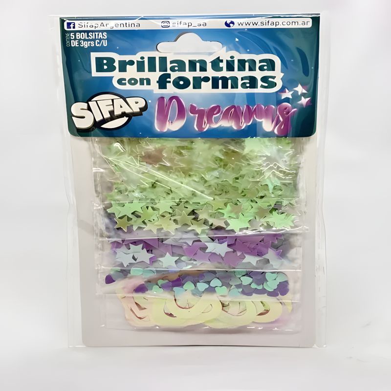 Brillantina con formas dreams x 5