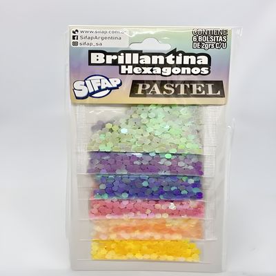 Brillantina hexagonos pastel x6