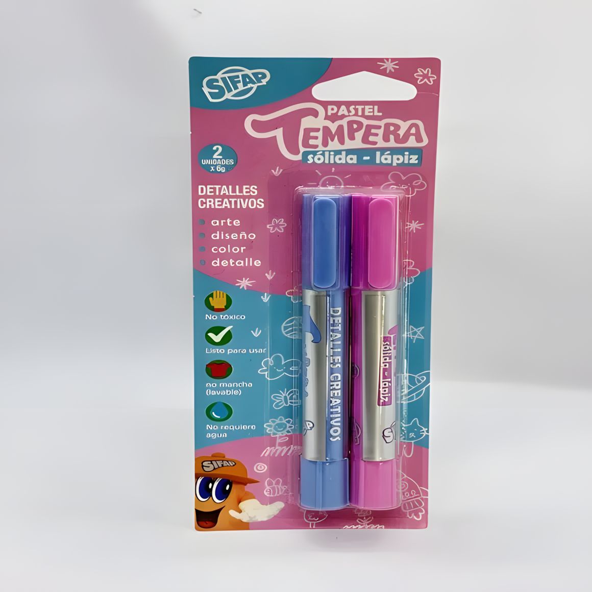Tempera solida lapiz pastel ROSA Y CELESTE
