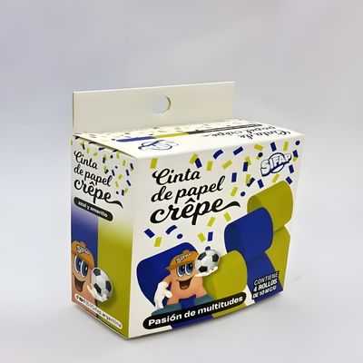 CINTAS DE PAPEL CREPE AZUL /AMARILLO &quot;PASIÓN DE MULTITUDES&quot; x  4 UDS