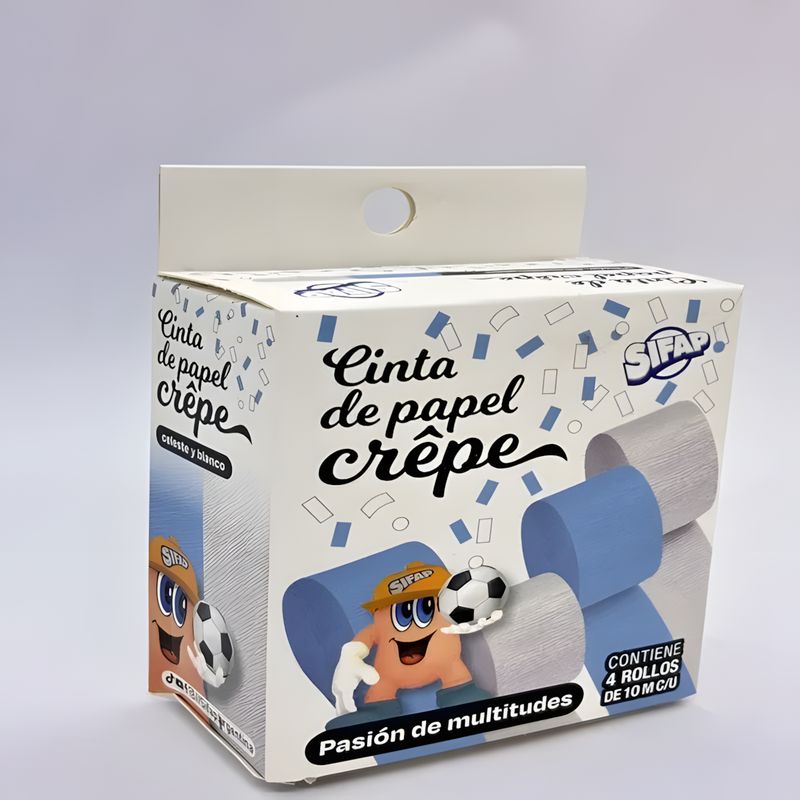 CINTAS DE PAPEL CREPE  CELESTE Y BLANCA  x 4 UDS