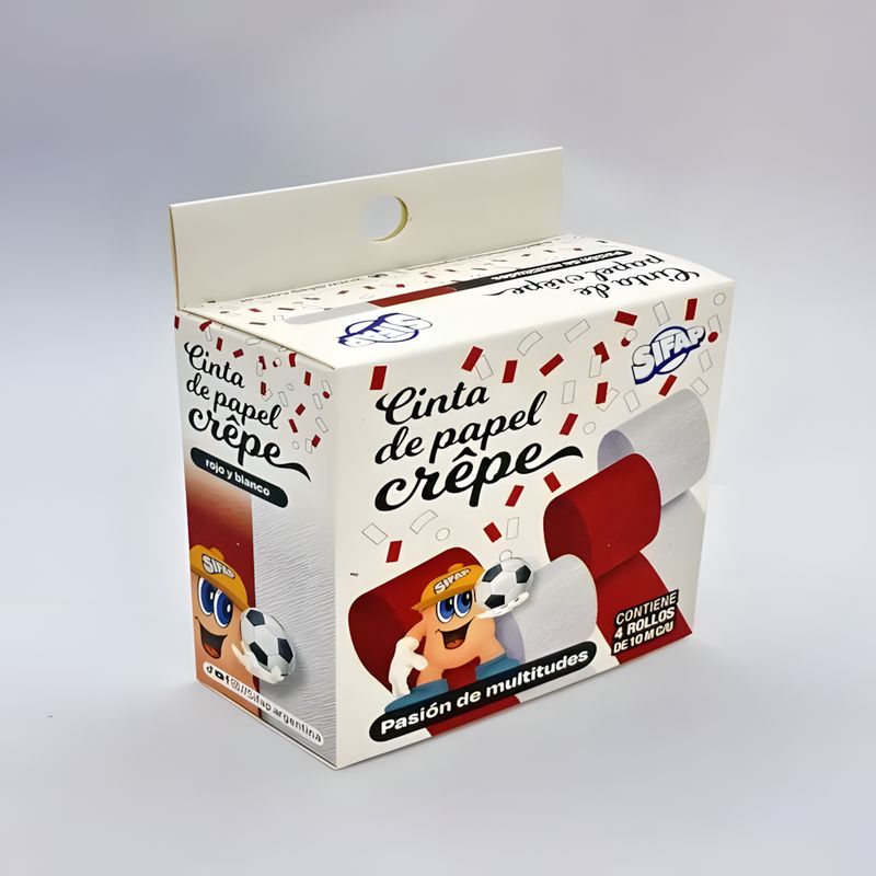 CINTAS DE PAPEL CREPE ROJO Y BLANCO &quot;PASIÓN DE MULTITUDES&quot; x  4UDS