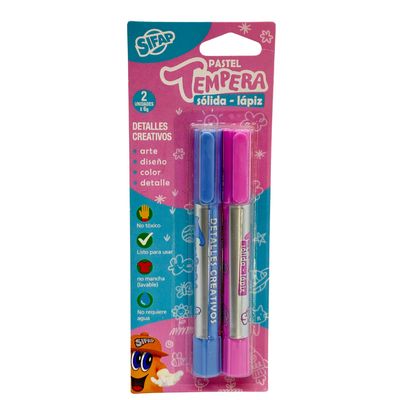 Tempera solida lapiz pastel ROSA Y CELESTE