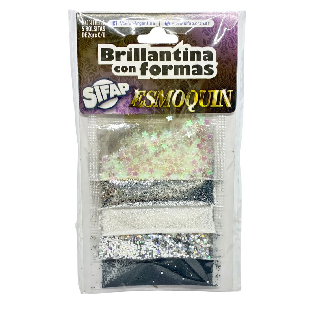 Brillantina con formas esmoquin x 5
