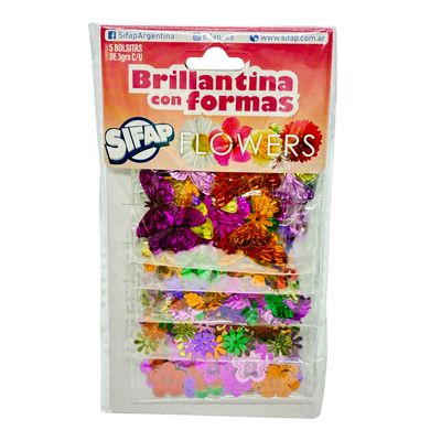 Brillantina con formas flowers x 5