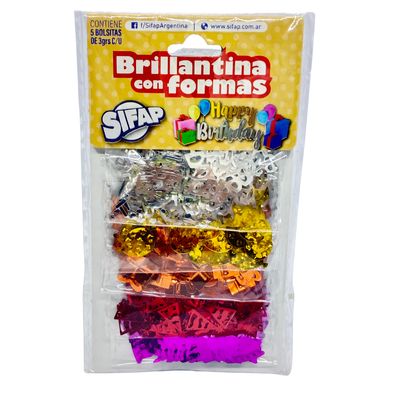 Brillantina con formas happy birthday