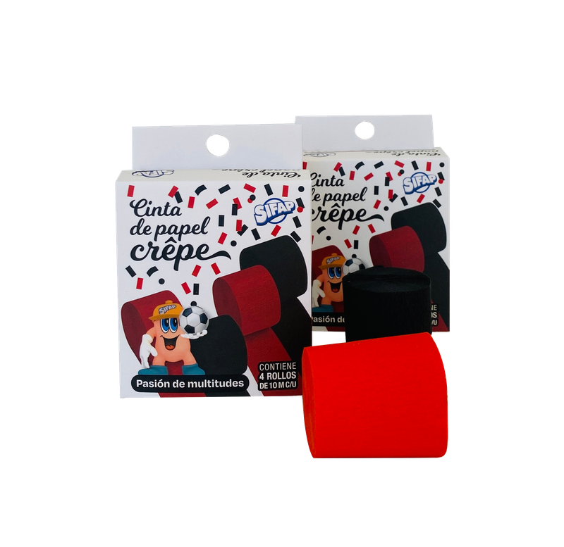 CINTAS DE PAPEL CREPE ROJO Y NEGRO &quot;PASIÓN DE MULTITUDES&quot; x  4 uds