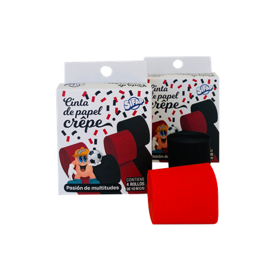 CINTAS DE PAPEL CREPE ROJO Y NEGRO &quot;PASIÓN DE MULTITUDES&quot; x  4 uds