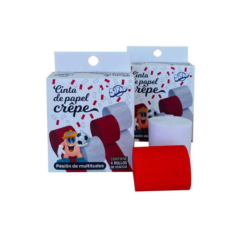CINTAS DE PAPEL CREPE ROJO Y BLANCO &quot;PASIÓN DE MULTITUDES&quot; x  4UDS