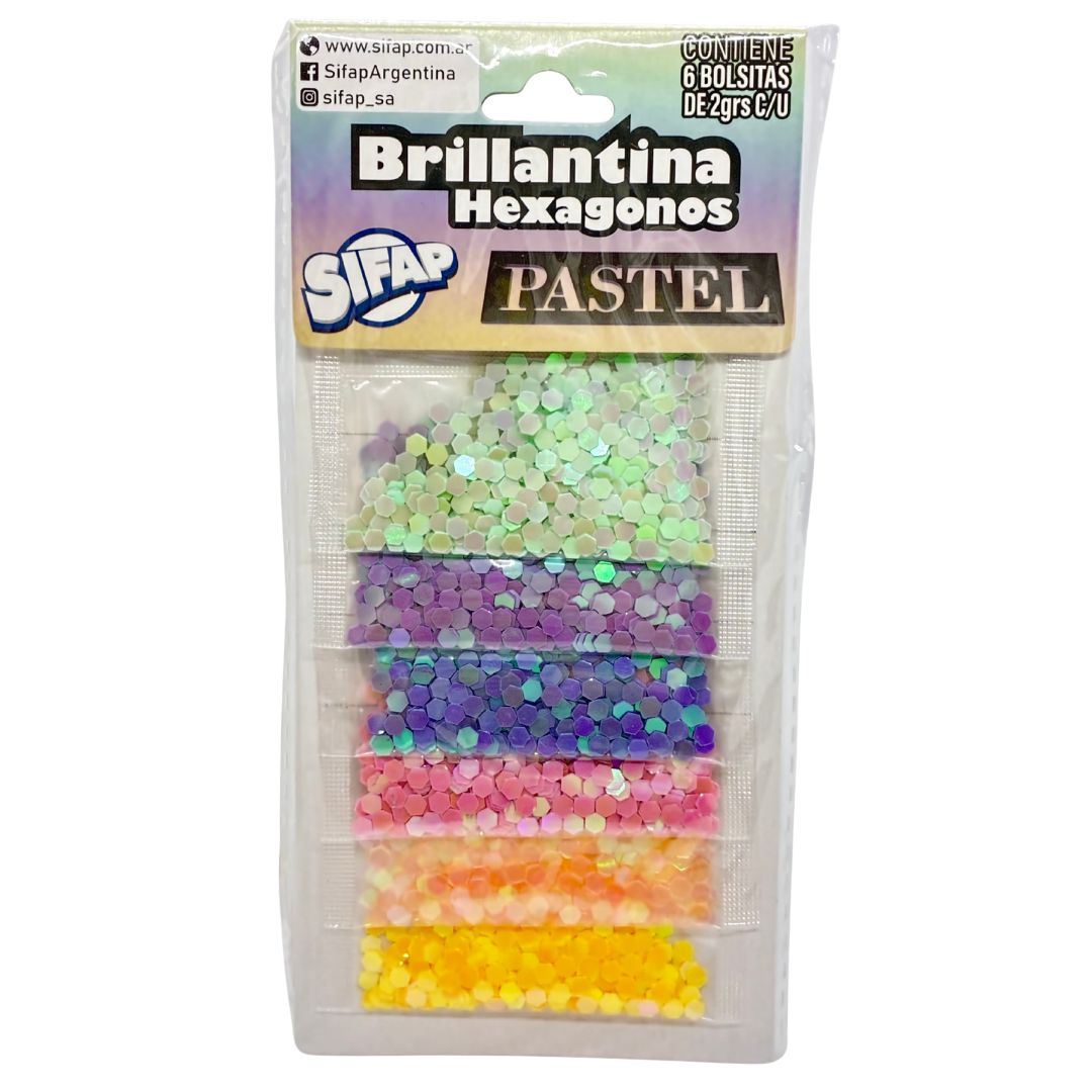 Brillantina hexagonos pastel x6