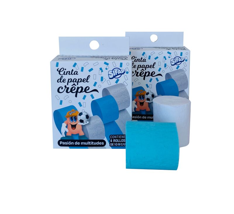 CINTAS DE PAPEL CREPE  CELESTE Y BLANCA  x 4 UDS