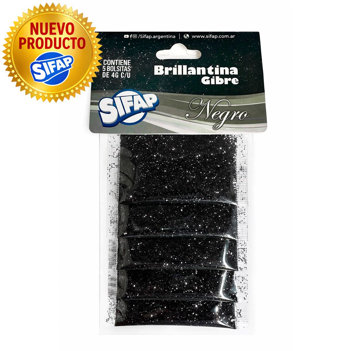 Brillantina Gibre Negro  x 5 Bol. 4gr