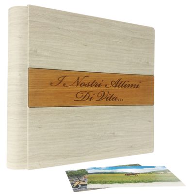 Album Fotografico - SIMPLY LARGE - Ecopelle effetto legno, con applicazione in legno (Personalizzabile)