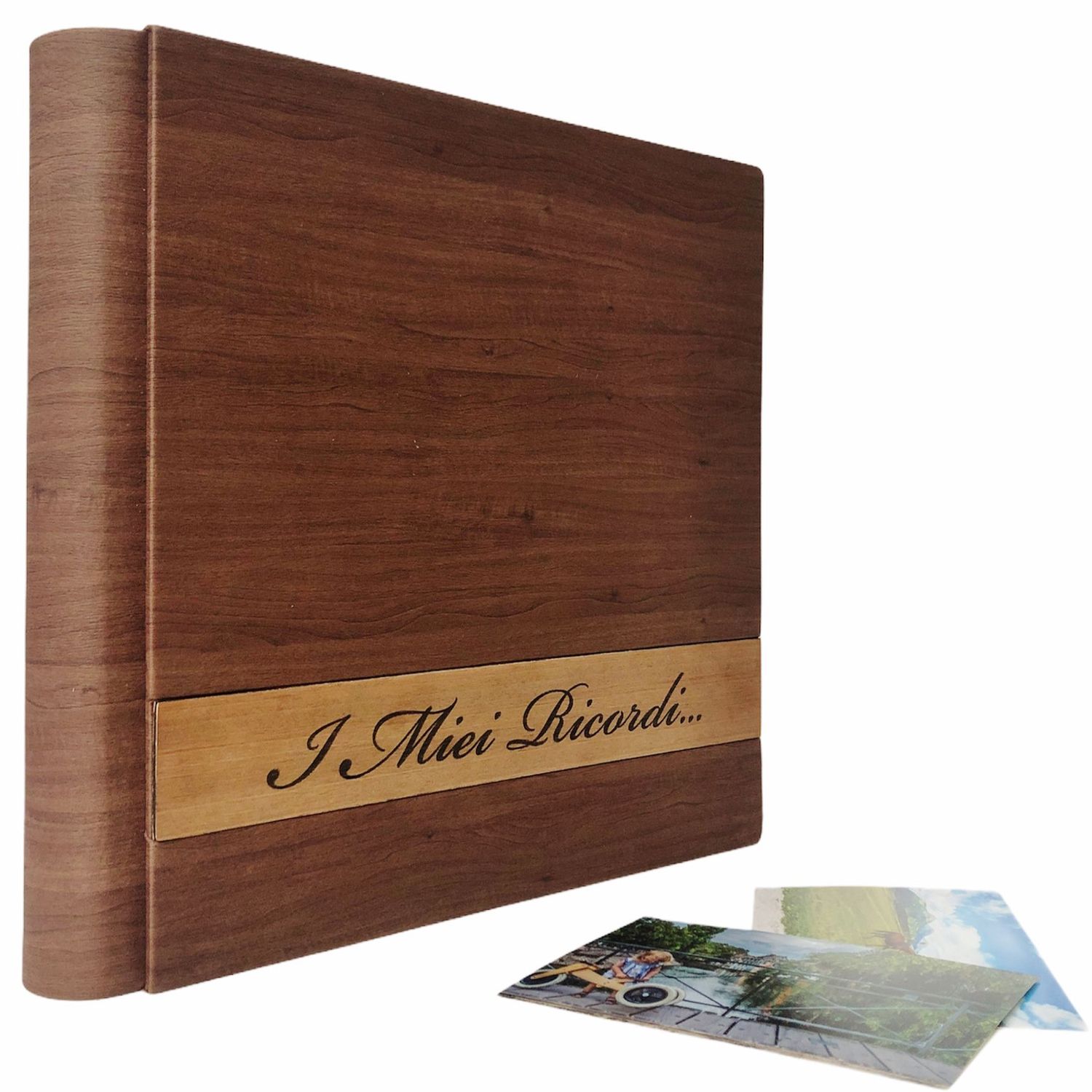Album Fotografico - SIMPLY STRAIT - Ecopelle effetto legno, con applicazione in legno (Personalizzabile)