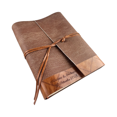 Album Fotografico - DOUBLE LUX CUOIO - in Ecopelle Lux con laccio e fascia in Vero Cuoio (Personalizzabile)