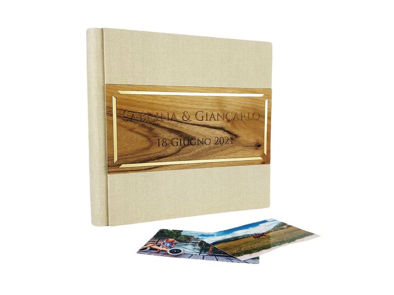 Album Fotografico - DAMON FASCIA - Ecopelle con legno Noce Nazionale e inserti in Plex (Personalizzabile)