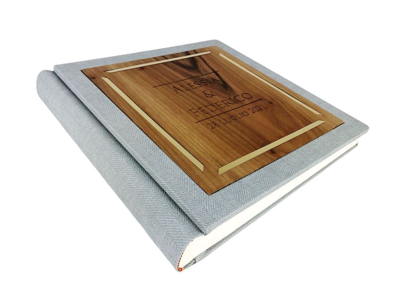 Album Fotografico - DAMON QUADRO - Ecopelle con legno Noce Nazionale e inserti in Plex (Personalizzabile)