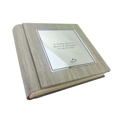 Album fotografico -GIOVE MIRROR- in ecopelle effetto legno con riquadro Plex Specchio leserato e colorato  (Personalizzabile)
