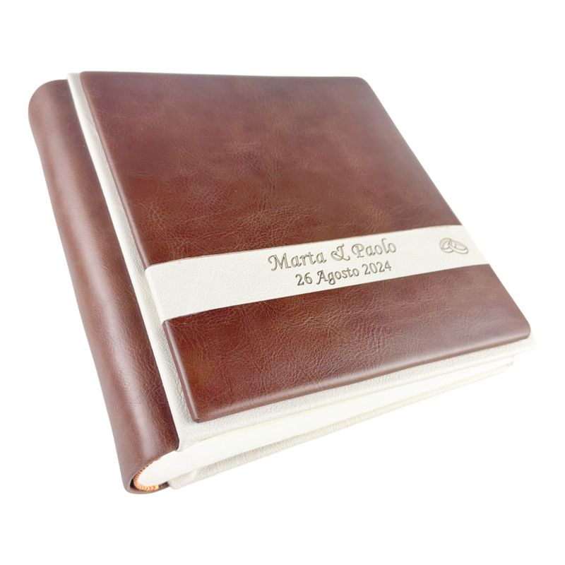 Album Fotografico - MARTE CUOIO - in Vero Cuoio con profilo ed inserto in ecopelle (Personalizzabile)