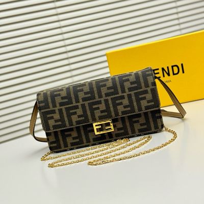 Fendi bag – FIZG15 Baguette Canvas Shoulder Bag with Gold Chain