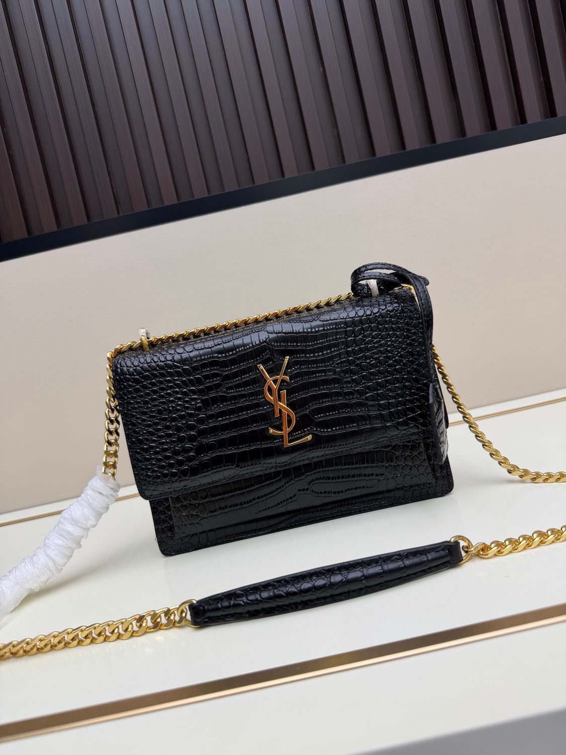 Yves Saint Laurent sunset croc embossed women shoulder bag REIE04