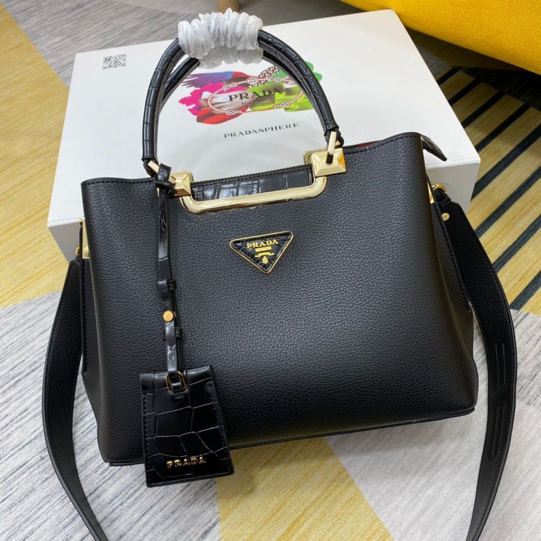 Prada double saffiano leather women shoulder bag PTRE06