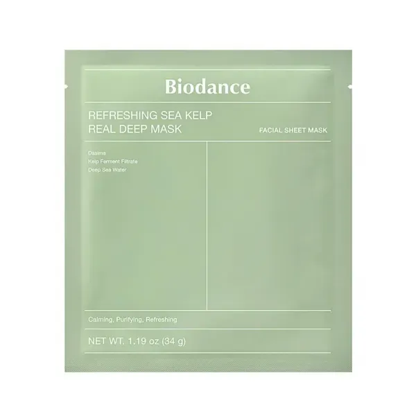 Biodance - Bio-Collagen Real Deep Mask – drėkinanti veido kaukė su jūros dumbliais - Raminanti hidrogelinė veido kaukė, praturtinta jūros kelpių ir jūros dumblių ingredientais, kovoja su odos paraudimais ir tekstūros nelygumais.