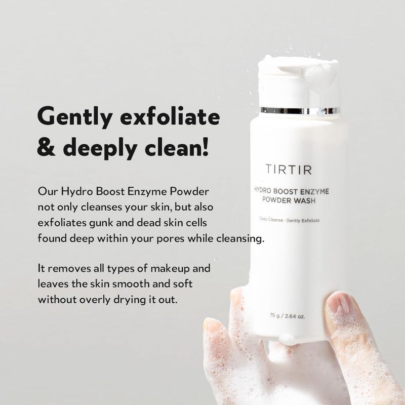 TIRTIR - Hydro Boost Enzyme Powder Wash - Enzyminis prausiklis. Valomoji veido pudra, po kurios oda tampa lygi, sudrėkinta ir gaivi. Jos pagrindą sudaro vaisių fermentai, kurie švelniai, bet veiksmingai pašalina negyvą odą ir panaikina šiurkštumo pojūtį.