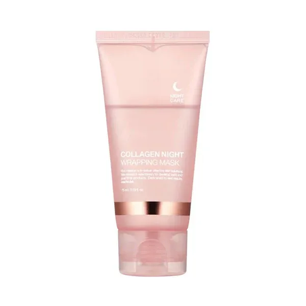 MEDICUBE Collagen Night Wrapping Mask - Naktinė kaukė, praturtinta didelėmis kolageno koncentracijomis, kurios giliai maitina, stangrina ir drėkina odą miego metu.