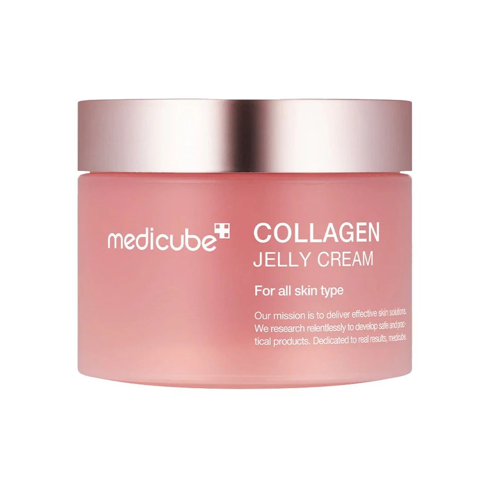MEDICUBE Collagen Jelly Cream - Drėkinamasis ir stangrinamasis veido kremas su kolagenu, sukurtas pagerinti odos elastingumą ir suteikti jai sveiką švytėjimą.