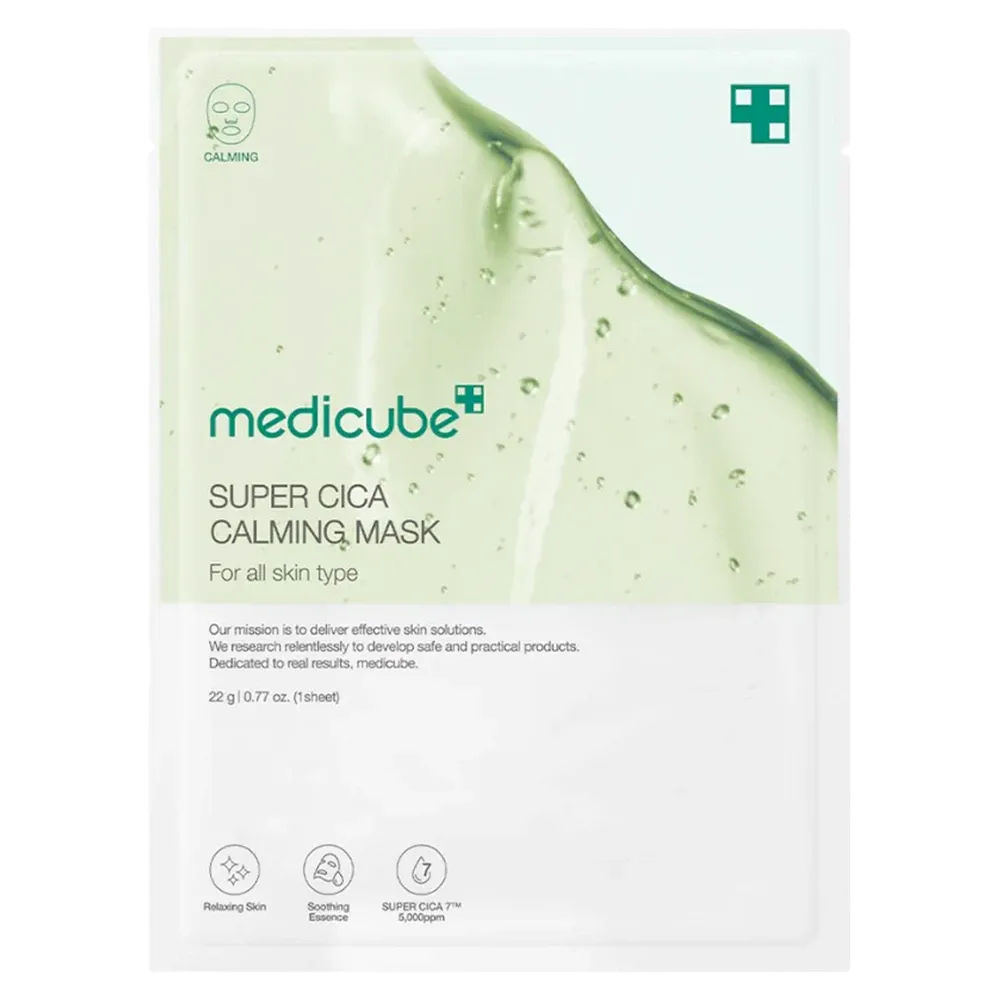 MEDICUBE Super Cica Calming Mask kaukė su centele - Mažina paraudimą, puikiai drėkina ir gerina odos apsaugines funkcijas.