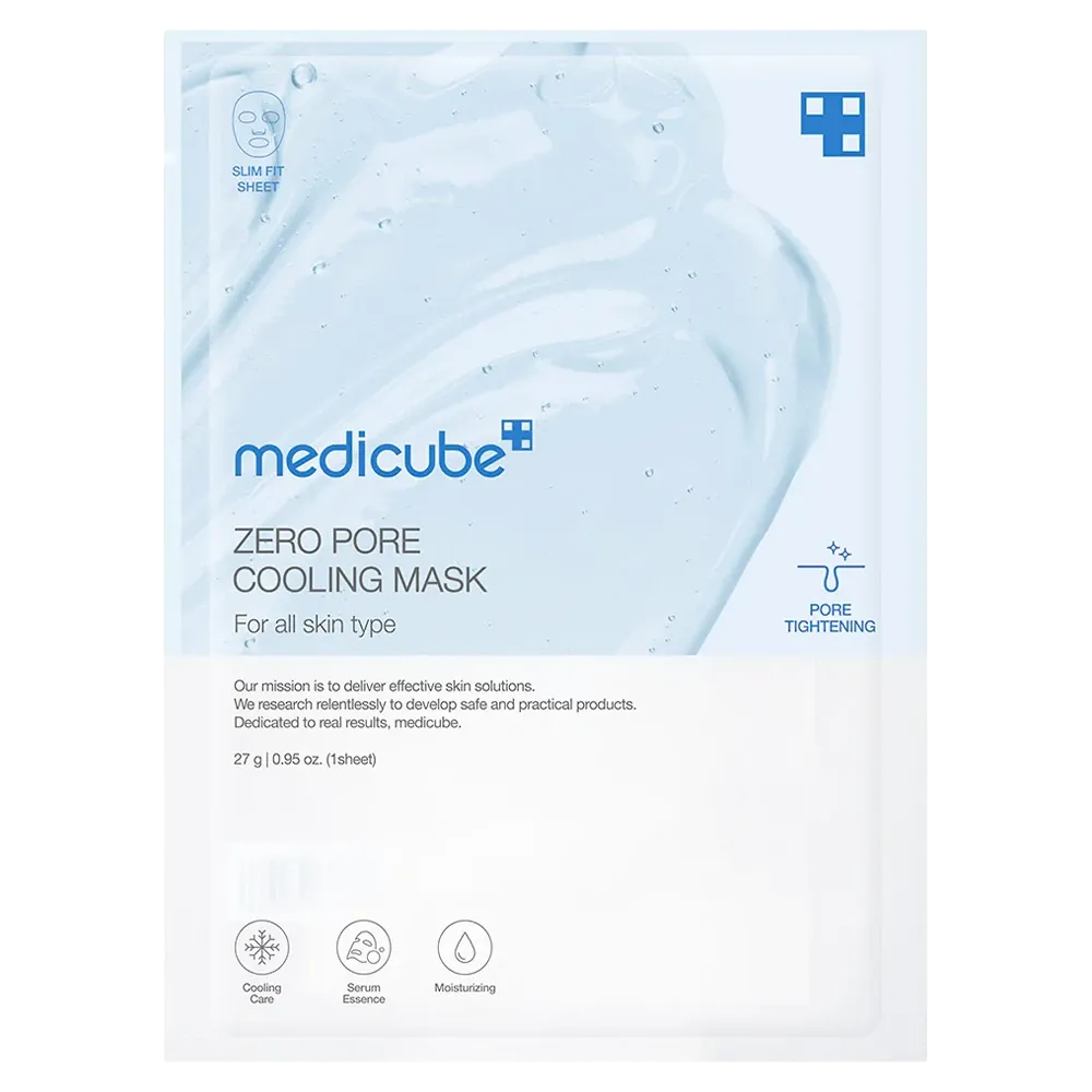 MEDICUBE Zero Pore Cooling Mask vėsinanti kaukė - Vėsinančio poveikio lakštinė kaukė su alantoinu, pasižyminti regeneruojančiomis ir raminančiomis savybėmis.