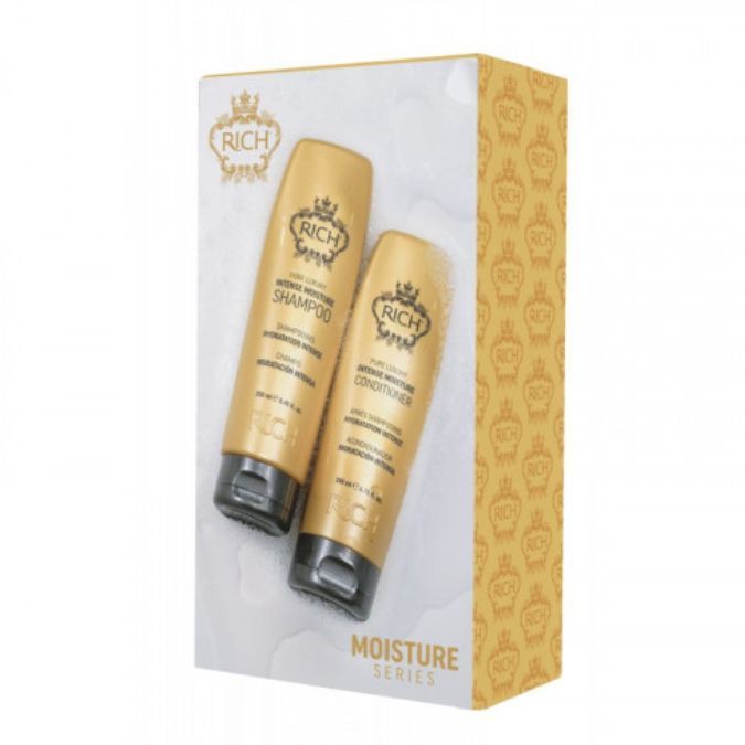 RICH Pure Luxury Intense Moisture Series drėkinamųjų priemonių rinkinys plaukams, šampūnas ir kondicionierius 250+200 ml RICH Pure Luxury Intense Moisture Series drėkinamųjų priemonių rinkinys plaukams, šampūnas ir kondicionierius 250+200 ml