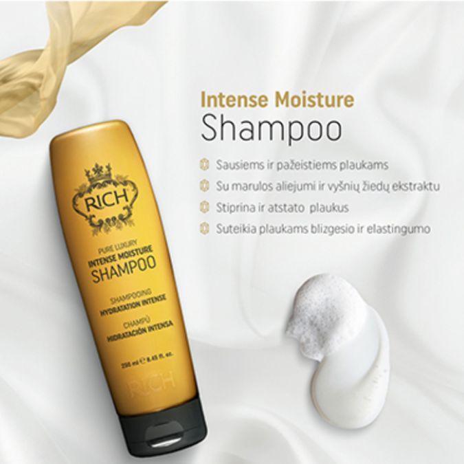 RICH Pure Luxury Intense Moisture Series drėkinamųjų  priemonių rinkinys plaukams,  šampūnas ir kondicionierius  250+200 ml
