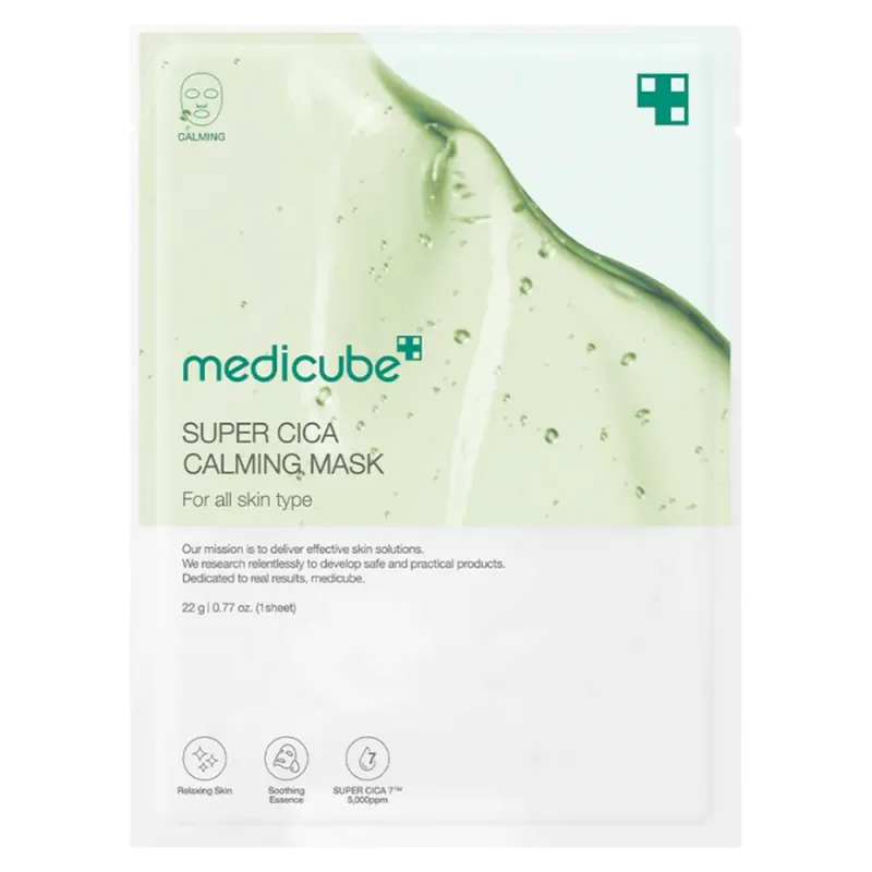 MEDICUBE Super Cica Calming Mask kaukė su centele - Mažina paraudimą, puikiai drėkina ir gerina odos apsaugines funkcijas.