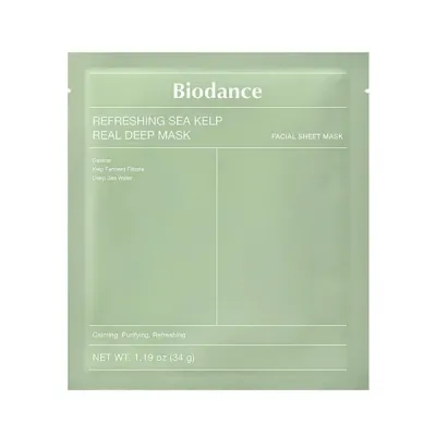 Biodance - Bio-Collagen Real Deep Mask – drėkinanti veido kaukė su jūros dumbliais - Raminanti hidrogelinė veido kaukė, praturtinta jūros kelpių ir jūros dumblių ingredientais, kovoja su odos paraudimais ir tekstūros nelygumais.